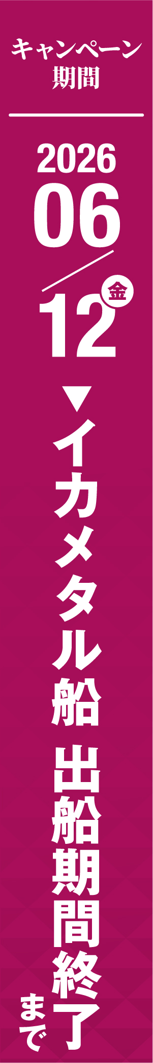 キャンペーン期間 2026年6月12日（金）からイカメタル出船期間終了まで ※各船くじがなくなり次第終了です。